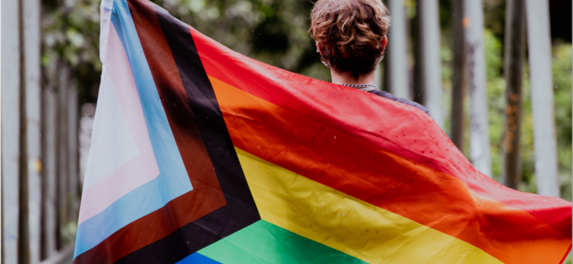 person holding pride flag