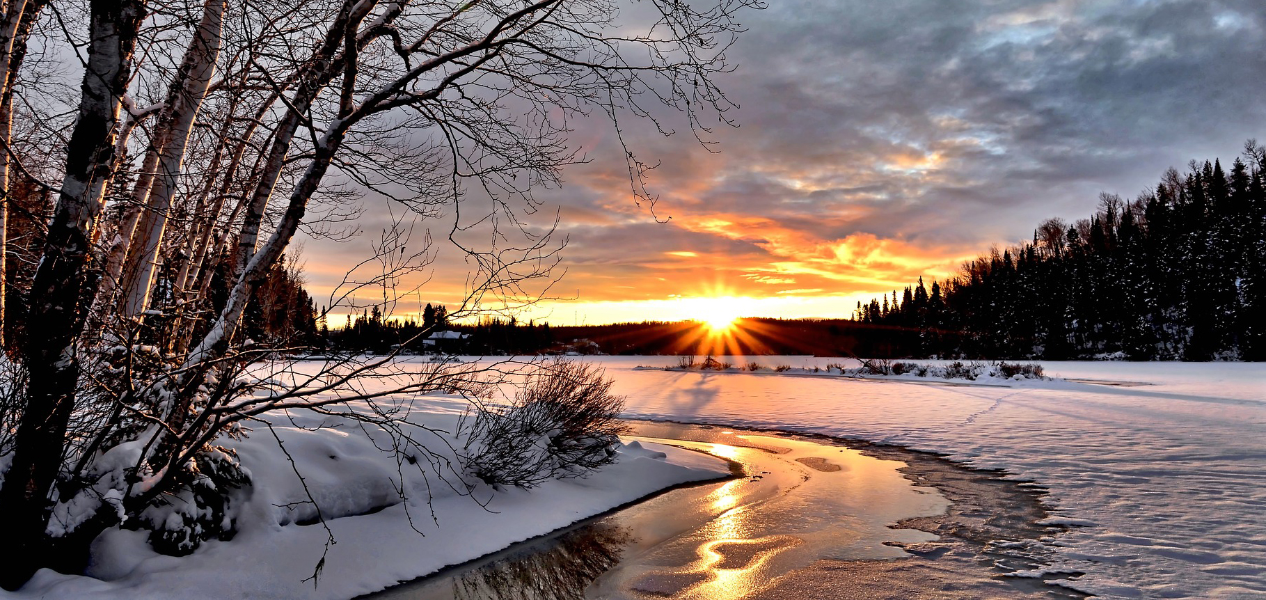 Sunset on winter landscape.